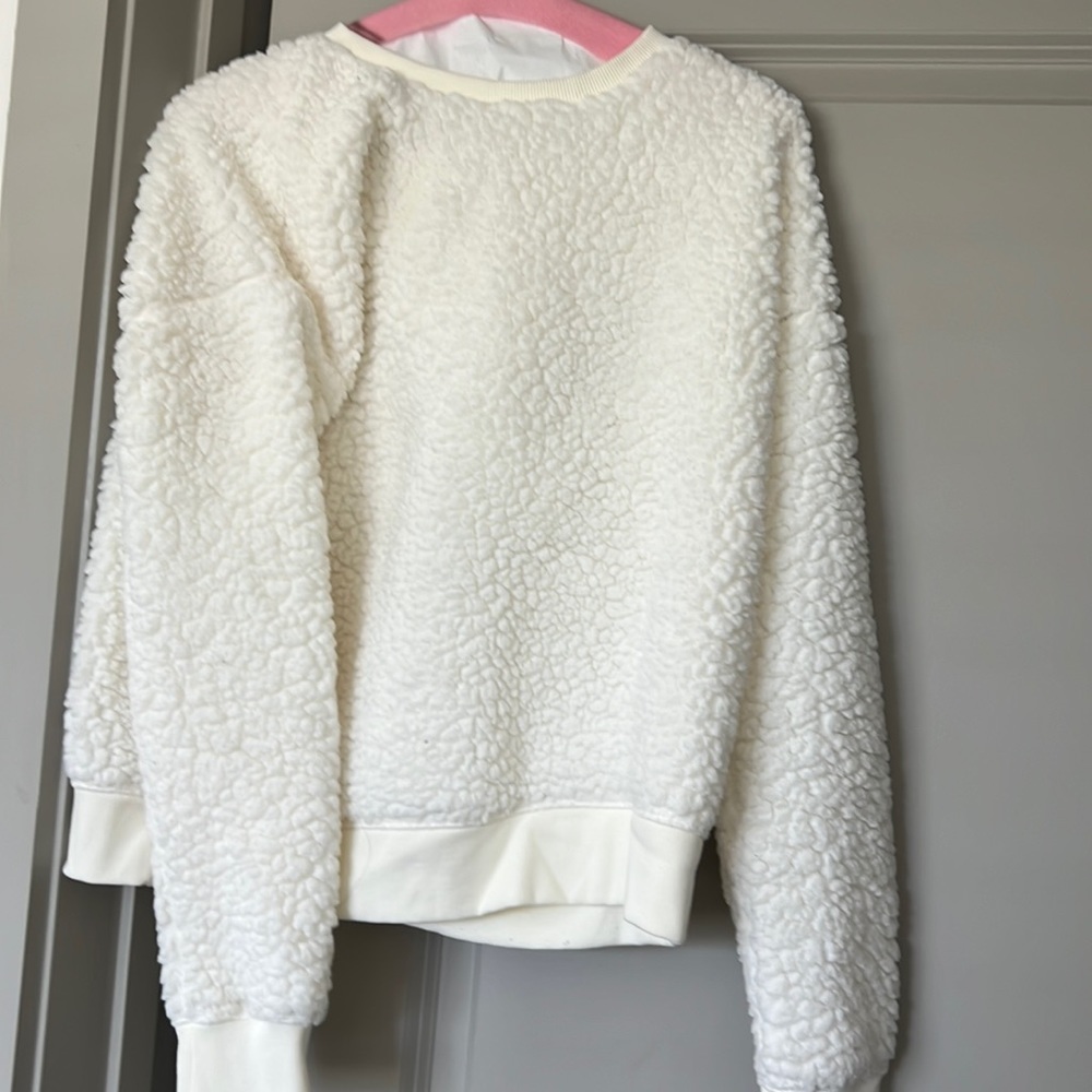 White Sherpa pullover sweater